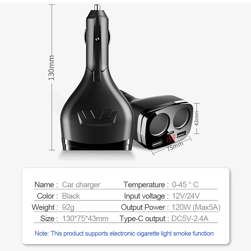 Зарядное устройство для автомобильного прикуривателя type C QC 3 0 двойной usb