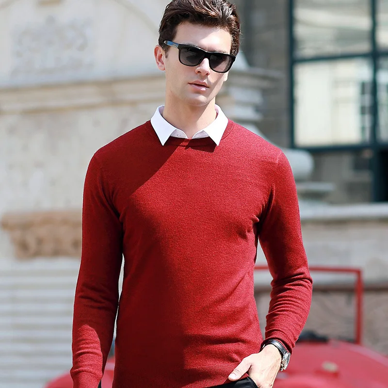 Брендовая зимняя Для мужчин шерстяной свитер мода круглый вырез горловины шерсть мериноса Повседневное пуловеры Для мужчин тонкий жир тонкий свитер M-3XL AF8621 - Цвет: Красный