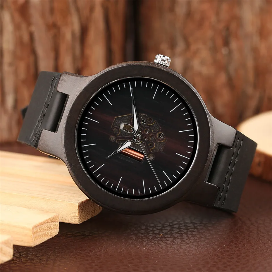 Black wooden simple men watches clock09