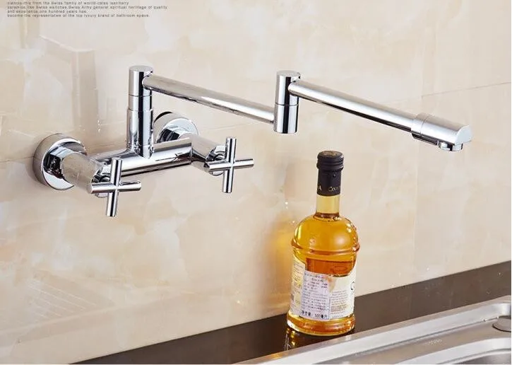 

Into the wall Double Handle kitchen faucet Scalable Rotary Stretch Fold Vegetable basin faucet hot Cold Sink Taps Mixer torneira