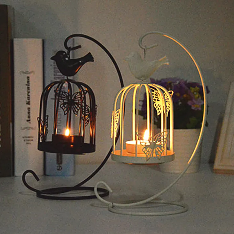 European Butterfly Bird Cage Lantern Candle Holder Retro Home