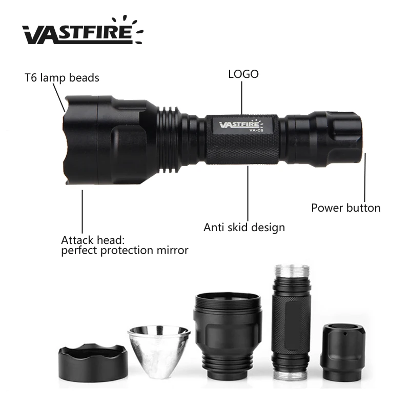 US $11.16 Powerful Lumens T6 LED Waterproof Torch Hunting Light 3 Light Color RedGreenWhite For Hunting US Stock