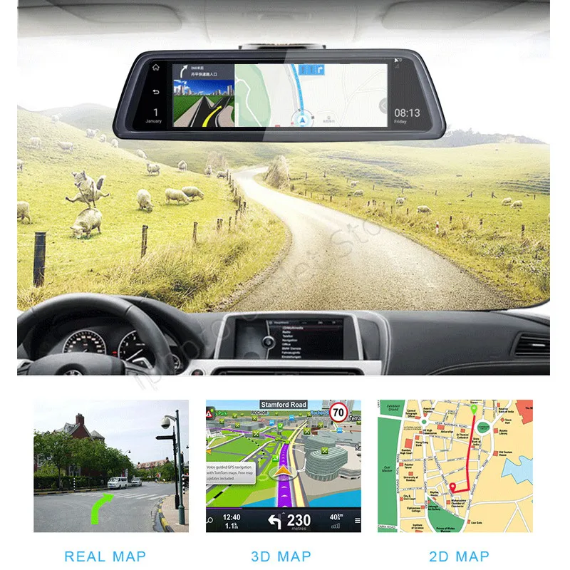 V9 10 &quotFull Touch IPS 4G Android зеркало GPS FHD 1080P двойной объектив Автомобильный