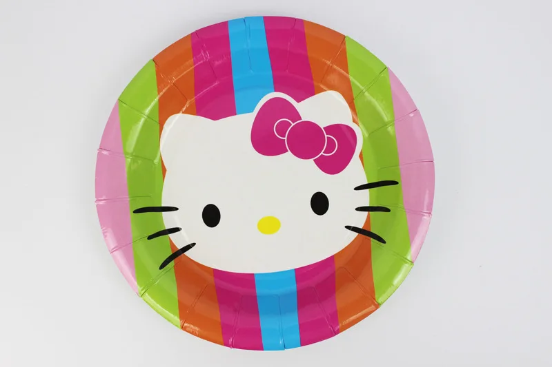 Тематический набор посуды в стиле hello kitty, украшение для дня рождения, Детские воздушные шары, чашки для салфеток, скатерть и флаги, соломенные вечерние принадлежности - Цвет: 7inch plate 6 pcs