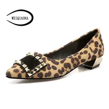 Woman flat shoes rivets with horsehair square buckle shoes shallow low heel Pointed toe spring and summer fashion sexy shoes