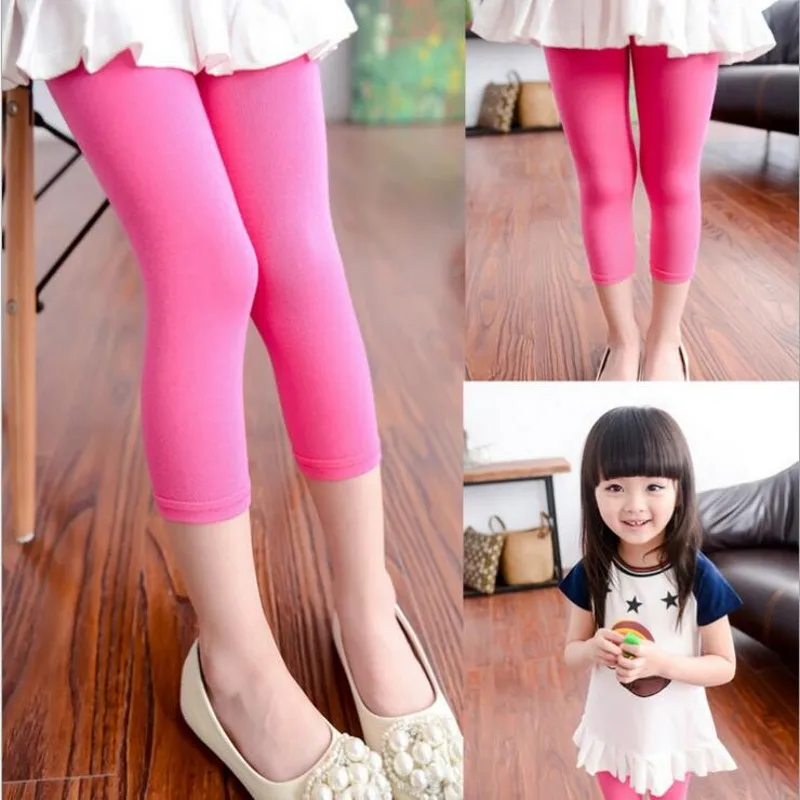 

New Spring Summer Korean Version Children's Leggings Modal Candy Color Seven Points of Girl's Elastic Legging Baby Clothes