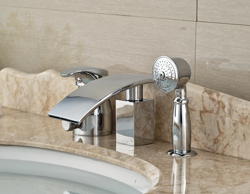 

Deck Mounted 3pcs Bathtub Faucet One Handle Mixer with Hand Shower