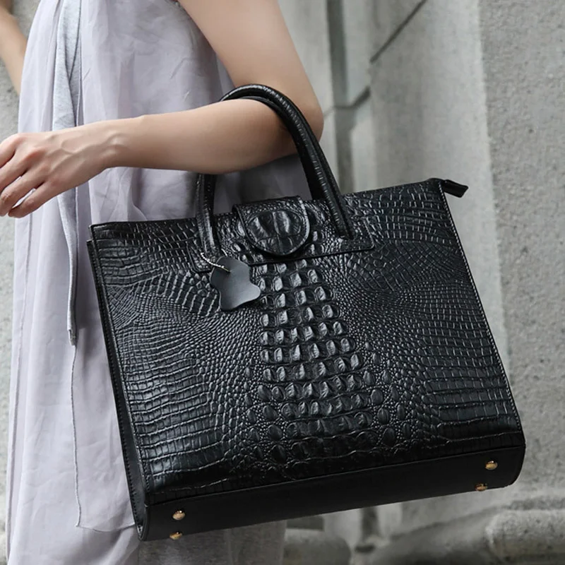 Высококачественная женская сумка из воловьей кожи с крокодиловым узором, женская сумка на плечо из натуральной кожи, сумка для компьютера