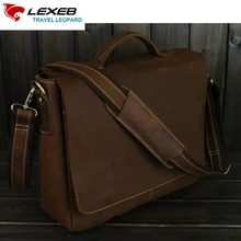 LEXEB Brand Vintage Men’s Briefcases Solid Genuine Leather Business Travel Bags 15 Inch Laptop High Quality Flap Bag Brown