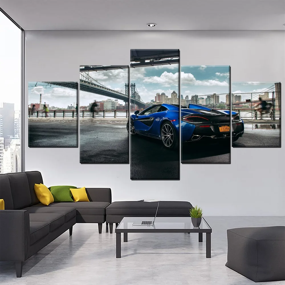 

Modern Artwork Canvas Painting HD Prints Type Home Decorative One Set 5 Pieces McLaren 570S Blue Sport Car Rear View Pictures