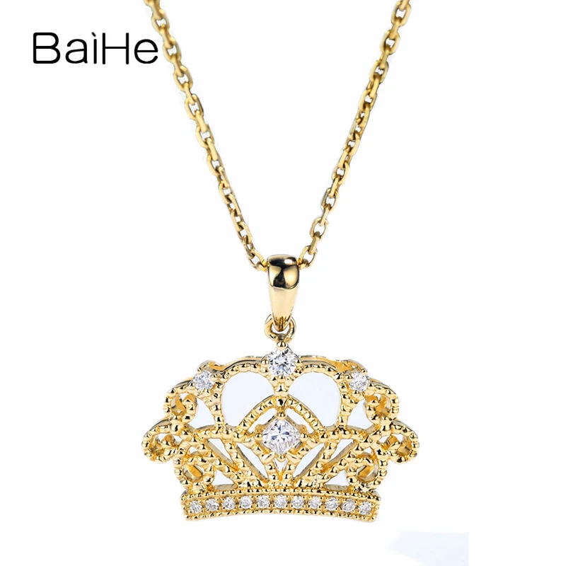 

BAIHE Solid 14K Yellow Gold About 0.11ct H/SI-SI3 100% Genuine Natural Diamonds Trendy Gift Engagement Fashion Jewelry Pendant