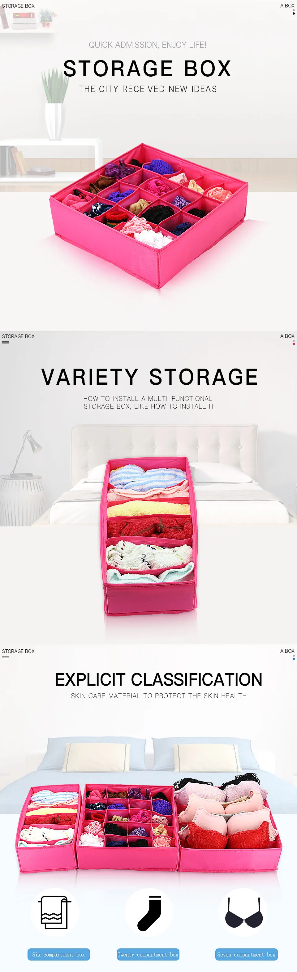 Oxford Washable Folding Storage Box Drawer 3pcs/set Underwear Sock Bra Tie Organizer Box Closet Organizer Container Home Storage