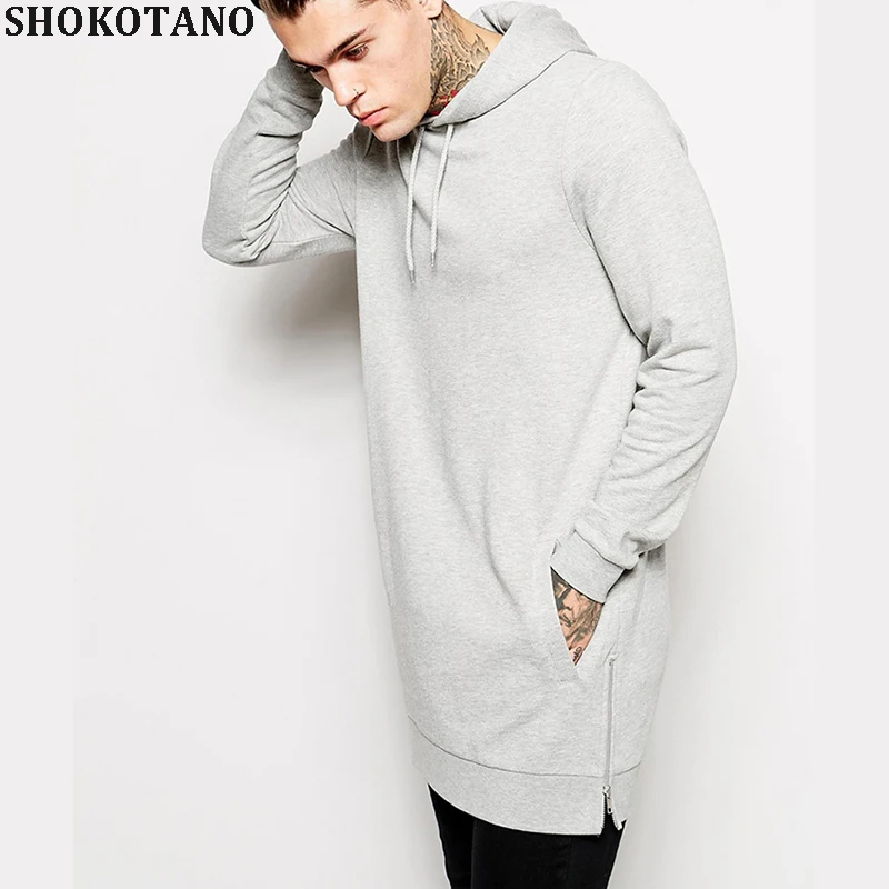 

SHOKOTANO Streetwear Men's Long Black Side Zip Longline Hoodies Sweatshirts long Hooded Hip Hop Elongated Men Hoodies Homme Hood