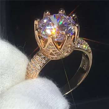 

Female Crown ring 4ct Clear AAAAA Zircon Rose Gold Filled 925 silver Engagement wedding band rings for women Men Party Jewelry