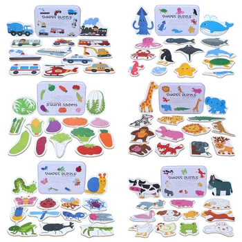

Kids Cute Wooden Cartoon Animal Pattern Shape Matching Puzzle Learning Cognition Card Early Educational Toys with Storage Box