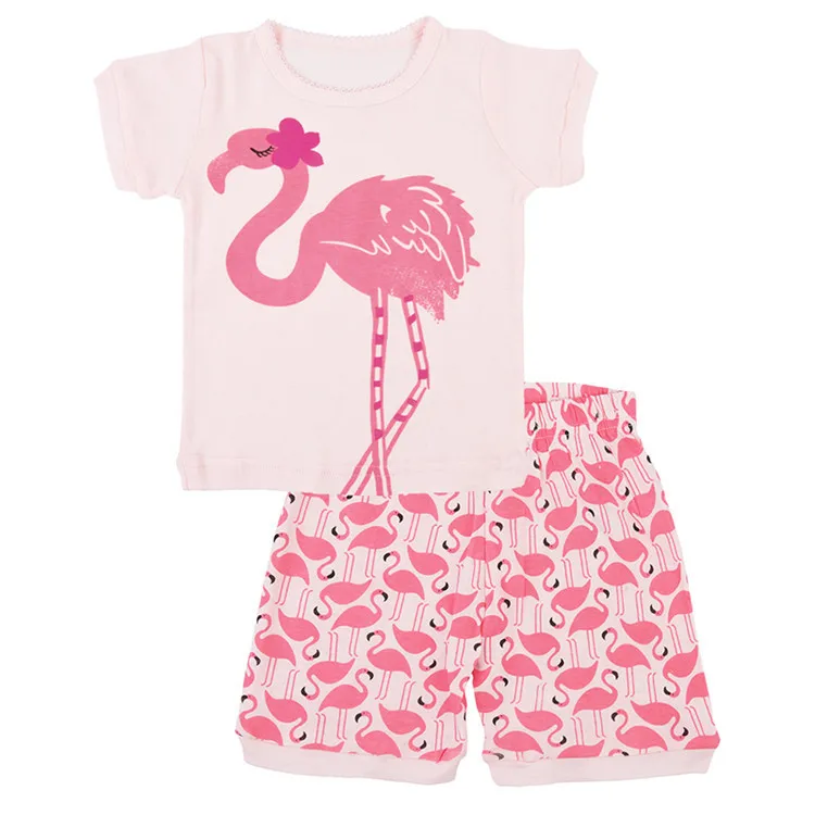 INS summer Girls sets tee shirt and shorts 2PCS kids Flamingos giraffe print Suits children's baby cute clothing for 1-6age | Мать и