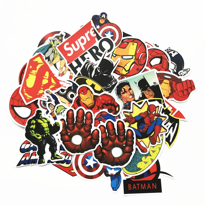 

50 pics Avengers Superhero Label Stickers Home Decor Car Styling Decoration Wall Sticker Skateboard Laptop Bike Accessories