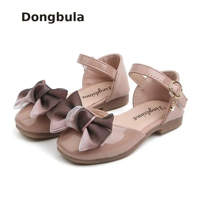 

Summer Girls Leather Princess Shoes For Children Low-heeled Dress Sandals Student Fashion Bow Pearl Kids Wedding Shoes Pink Red