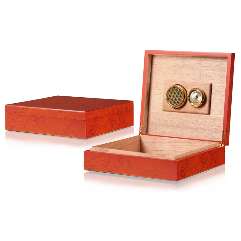 

Solid Mellow Spanish Cedar Wood Cigar Humidor 20 Counts Burl Veneer Cigar Moisture Box Red Humidor Cigar Storage Cabinet Box