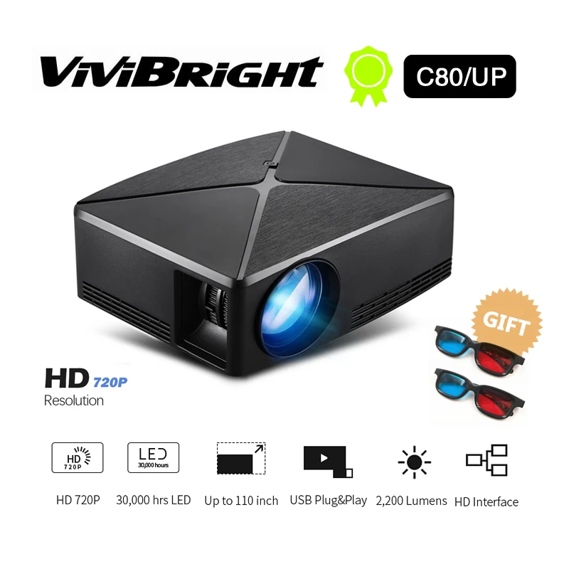HD جهاز عرض صغير C80/C80UP ، 1280x720 القرار ، الروبوت WIFI Proyector ، LED المحمولة HD متعاطي المخدرات للسينما المنزلية ، اختياريه