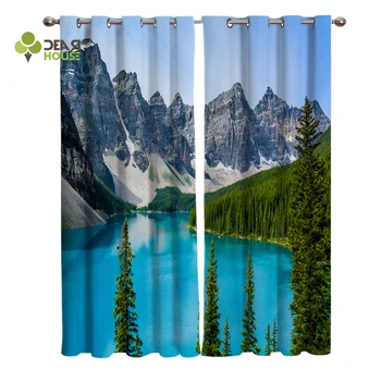 

Curtains Canada Lake Landscape Rock Mountain Peaks Green Trees Sky Window Curtain For Living Room Bedroom Window Treatment