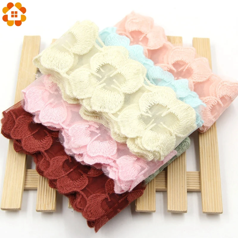 

New 2m/lot 5cm Width Flower Handmade Patchwork Cotton&Organza Material Lace Ribbon For Home DIY Sewing Wedding Crafts Decoration