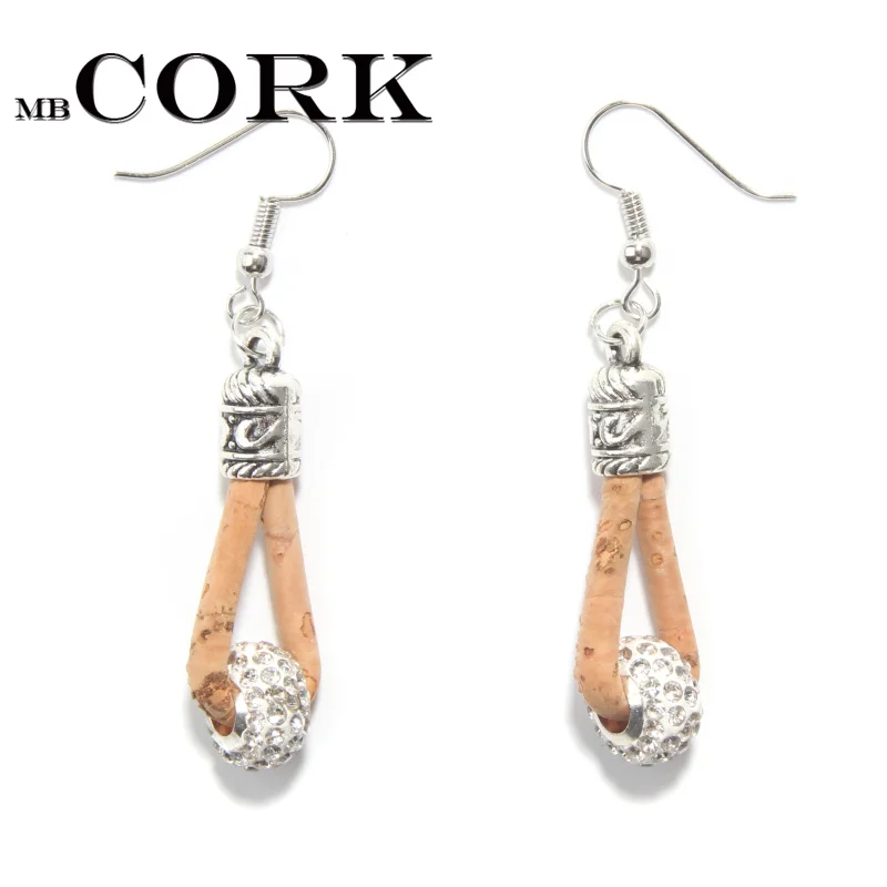 Natural Cork with Rhinestones beads cork earrings handmade original