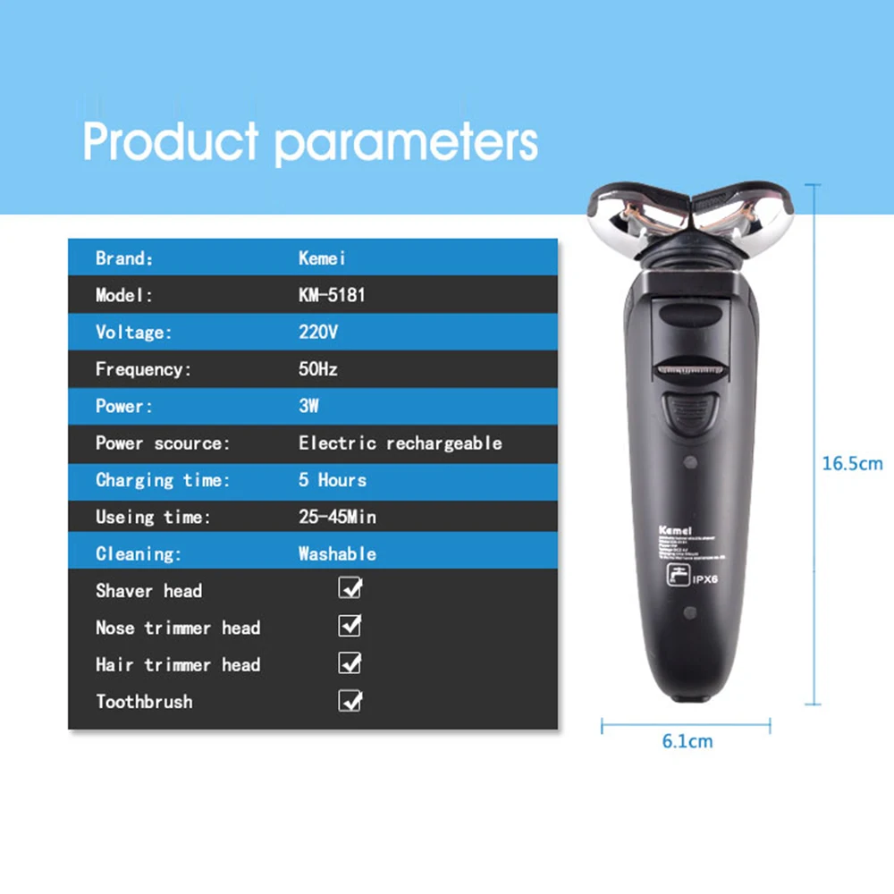 Kemei многофункциональная электрическая зубная щетка бритва триммер для стрижки волос триммер для носа бритвенный станок гигиена 5