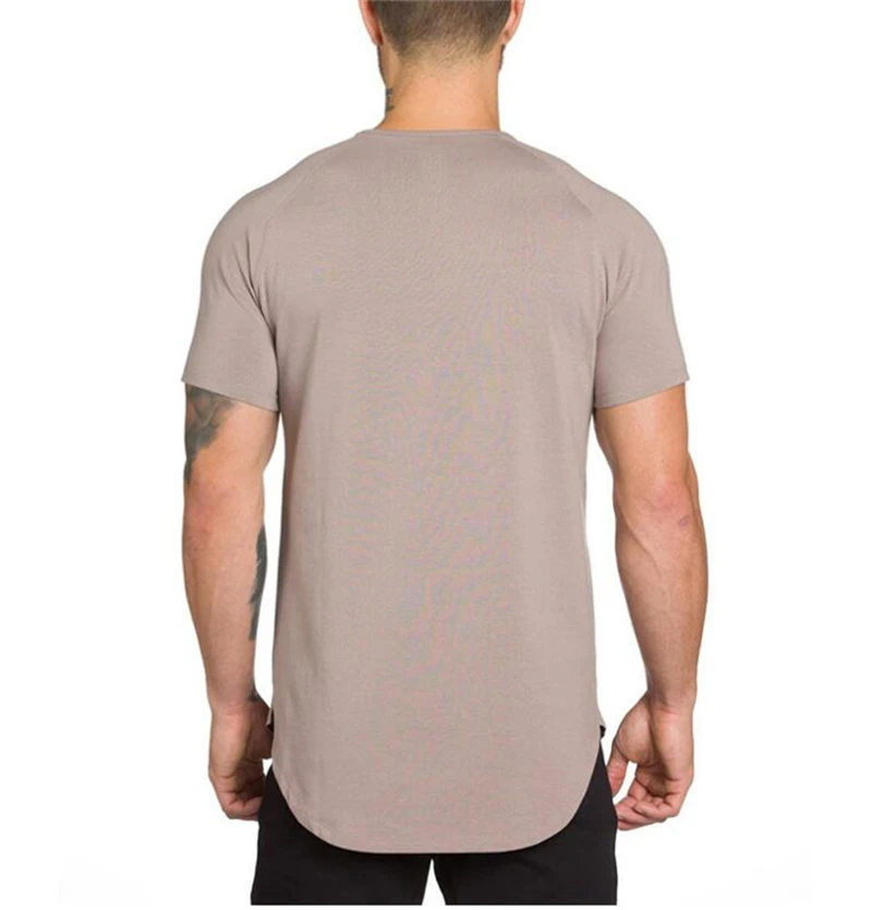 Брендовая спортивная одежда, удлиненная хип-хоп футболка для мужчин, фитнес, удлиненная футболка с фигурным подолом, футболки для бодибилдинга, летняя футболка