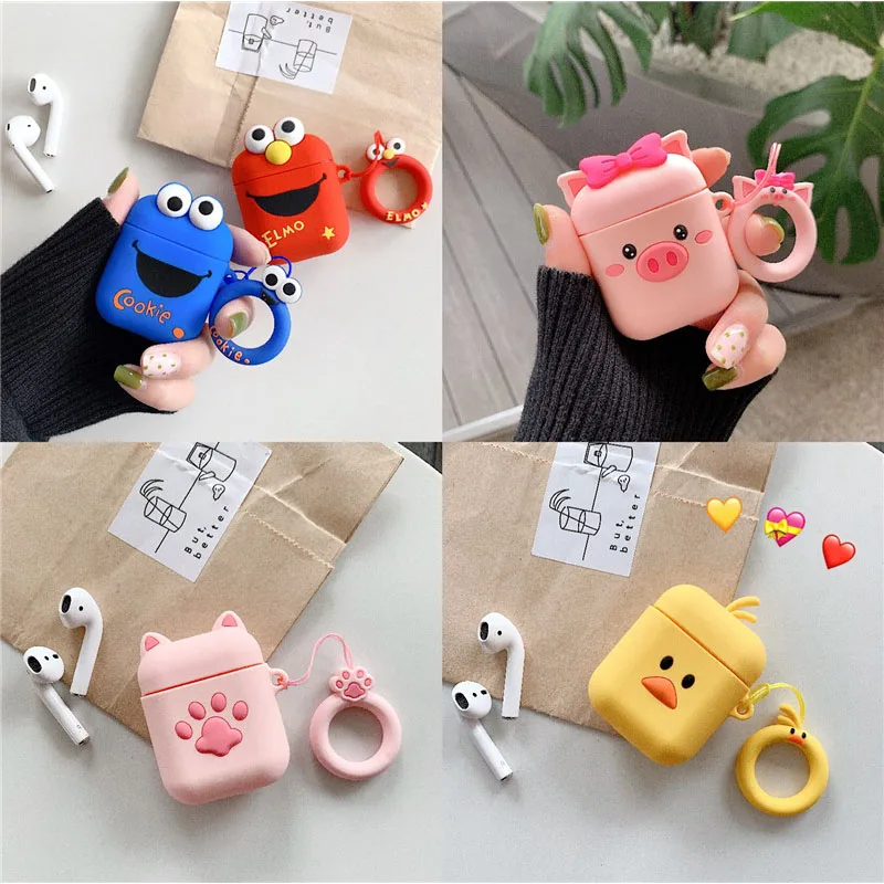 

For Apple AirPods Cute Cartoon Protective Cover Wireless Bluetooth Earphone Accessories Headphone Case with Finger Ring Rope