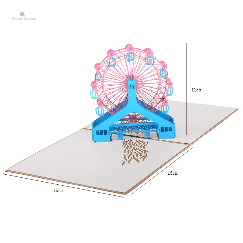  PAPER SPIRITZ ferris wheel laser 3D paper pop up card with blank envelope invitations greeting card - 32896713202