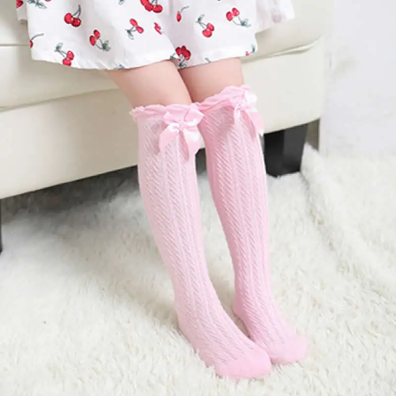 Мягкие хлопковые кавайные носки для девочек и мальчиков, длинные носки принцессы с бантом для маленьких девочек новые детские носки без пятки для девочек