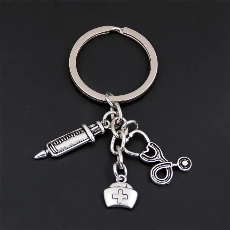 

2018 New Nurse Medical Box Medical Key Chain Needle Syringe Stethoscope Keychain
