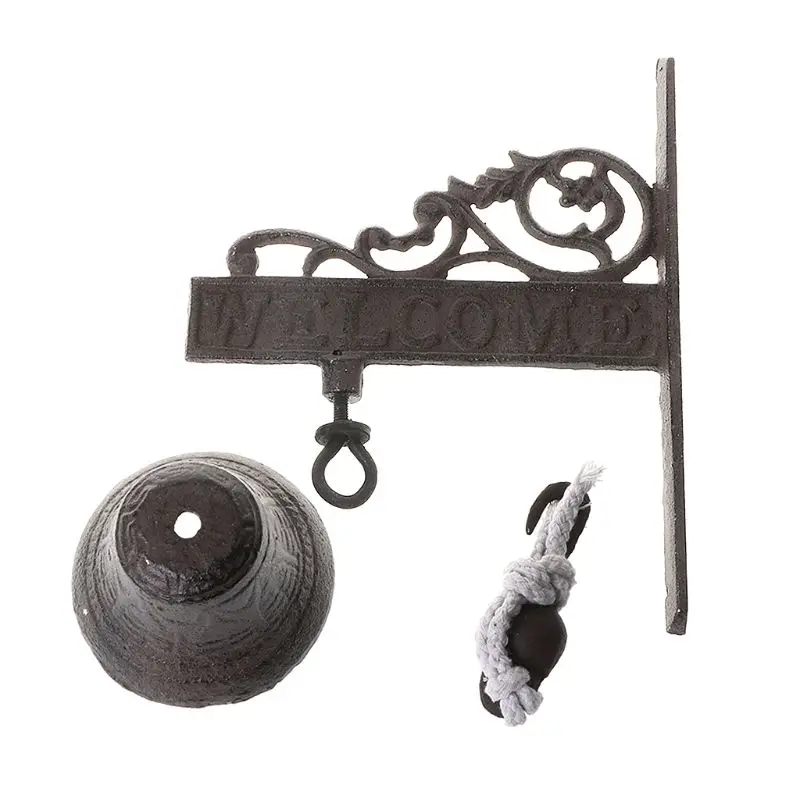 Nordic style brown Vintage Metal iron door wall mounted Welcome cast wireless doorbell porch garden decoration Nordic style brown Vintage Metal iron door wall mounted Welcome cast wireless doorbell porch garden decoration