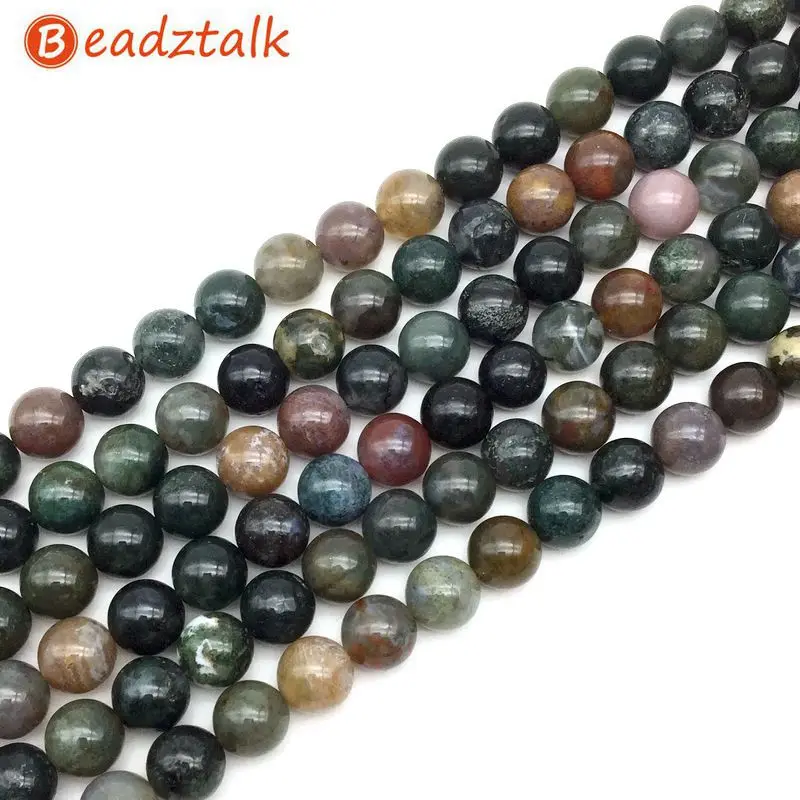 Beadztalk Natural Stonel Beads Indian Agates Round Fancy Jaspers 4 6 8 10 12 MM DIY Jewelry Making Supplies | Украшения и