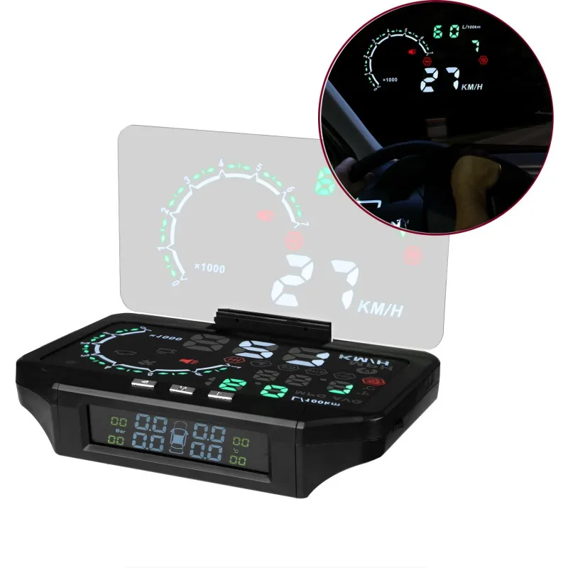 

2 in 1 Bluetooth Car Display Tire Pressure Monitoring TPMS Bluetooth 4.0 Save Fuel 4 Internal/External Sensor HUD