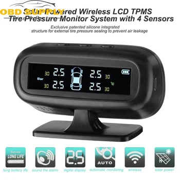 

Solar Wireless TPMS Car Tire Pressure Alarm Monitor System External/Internal with 4 Sensors Temperature Warning Alarm Systems