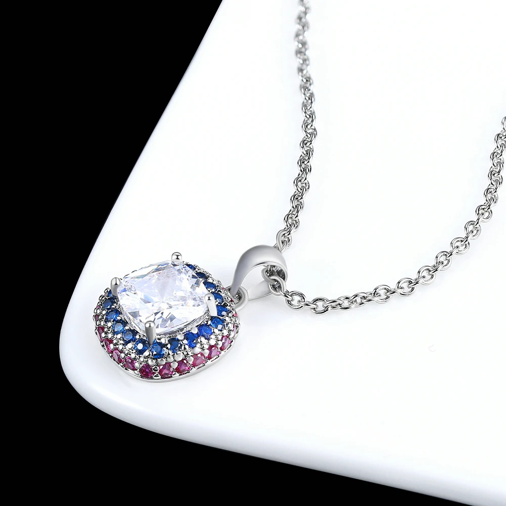 Double Fair White Gold Pendant Necklace For Women Birthday Gift Cubic Zirconia Link Chain Necklaces Jewelry Wholesale DZN001