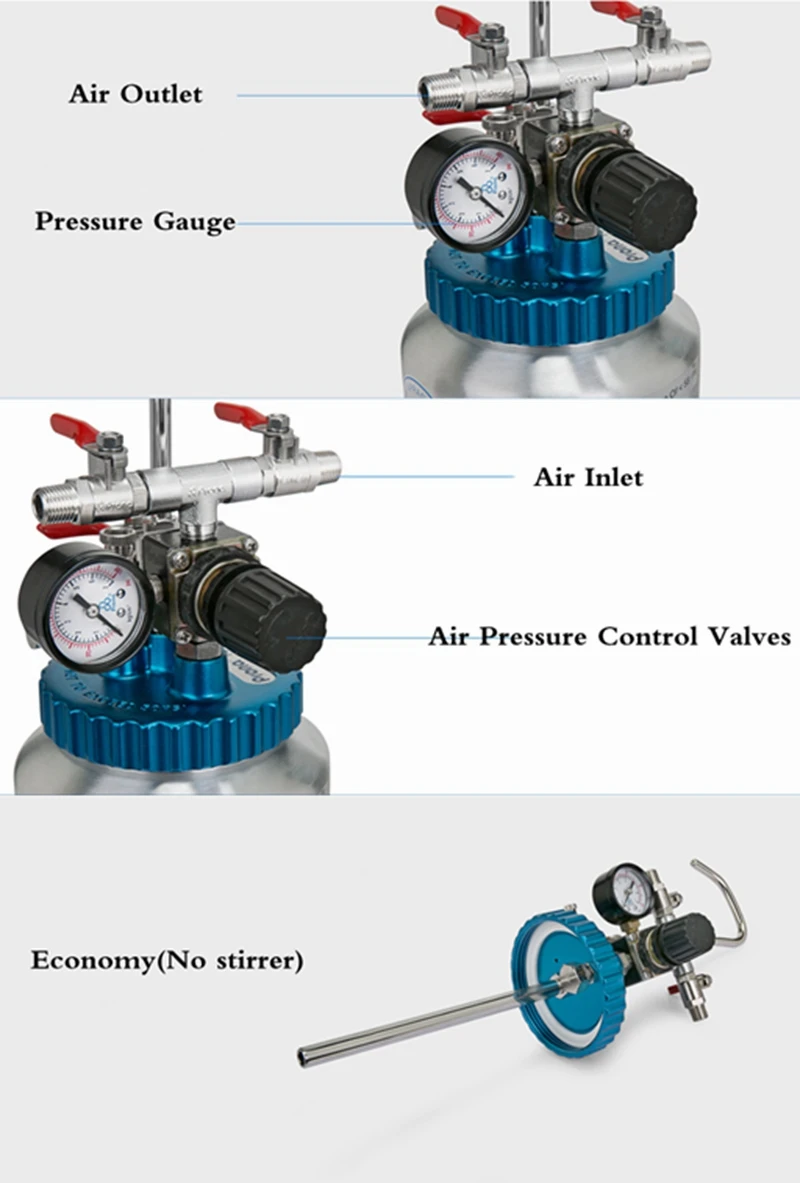 2Л пневматический резервуар для давления, аксессуары для электроинструмента, распылительная краска, 2000 мл, распылитель, бак для краски, RT-2E, с манометром, алюминий