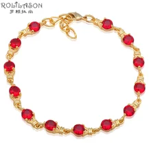 ROLILASON Королевский гранат Красный Кристалл Циркон Золотой шарм Браслеты здоровья Никель свинец ювелирные изделия TB837