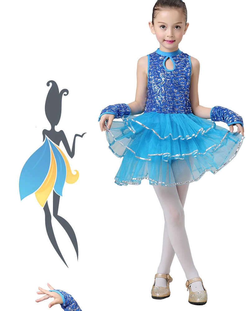 Girls Ballroom Dress For Children Girl Dance Clothing Kids Sequins Ballet Costumes For Girls Jazz Dance Girl Stage Dancewear