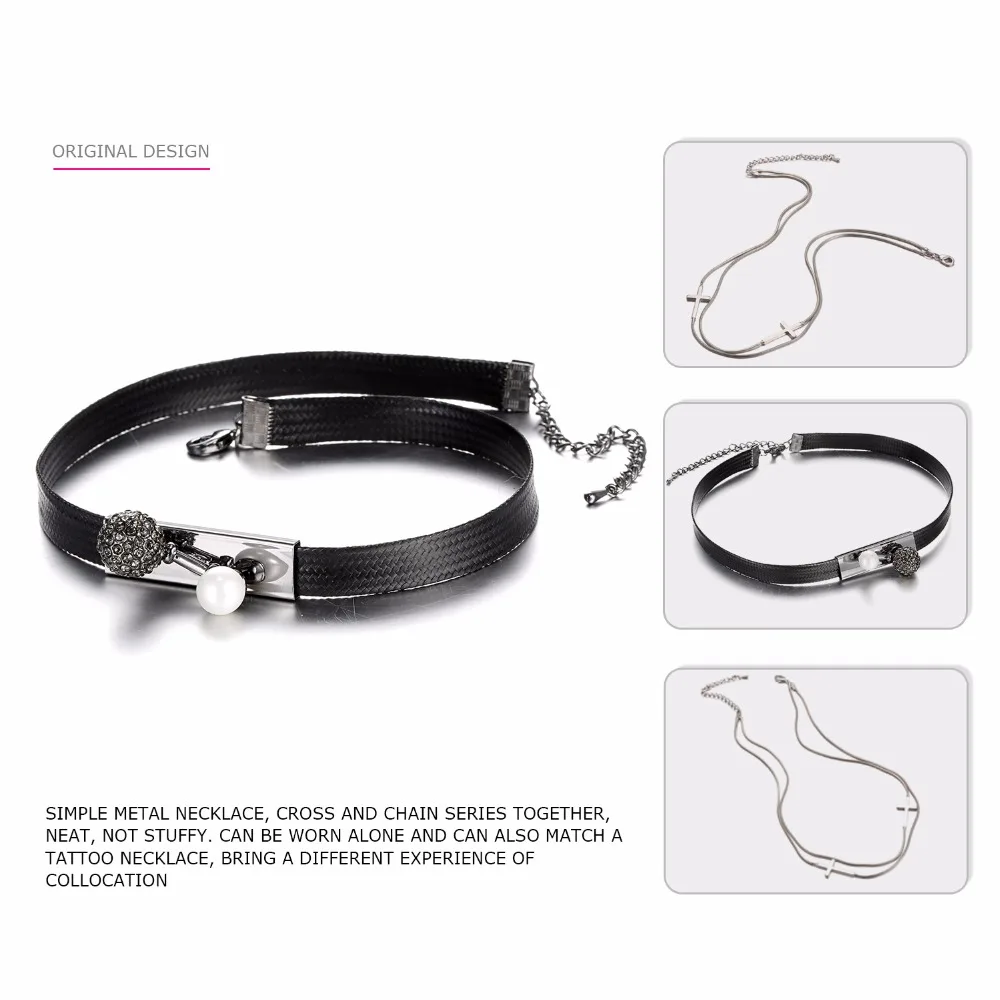 eManco Stylish Multilayer Choker Necklaces for Women Charm Imitation Pearls Crystal Torques Cross Snake Chain Jewelry