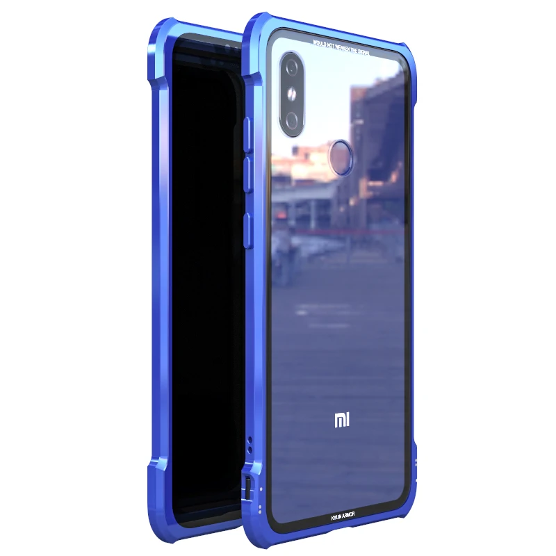 Алюминиевый металлический бампер+ чехол из закаленного стекла для Xiaomi mi 8/mi 8 Pro, роскошный противоударный чехол для Xiaomi mi 8 mi 8 Explorer - Цвет: Синий