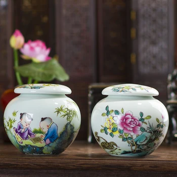 

Ceramic Tea Jar 50 Grams Tea Caddy Peony Porcelain Green White Porcelain Tea Accessories