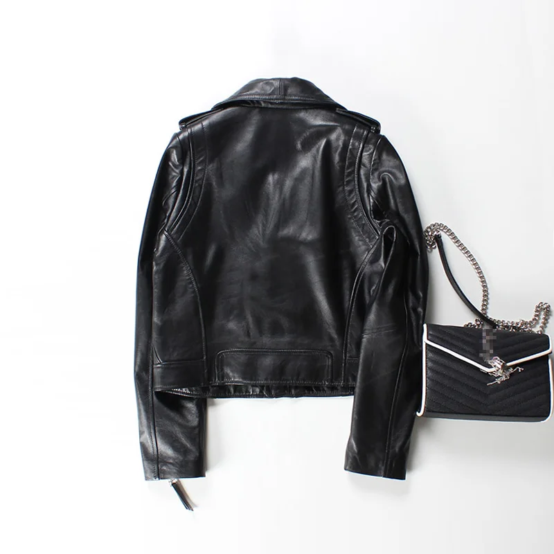 2018 Spring Genuine Leather Jacket for Women Pink Black Zipper Moto Sheepskin Vintage Basic Jacket Women Winter Coat Streetwear