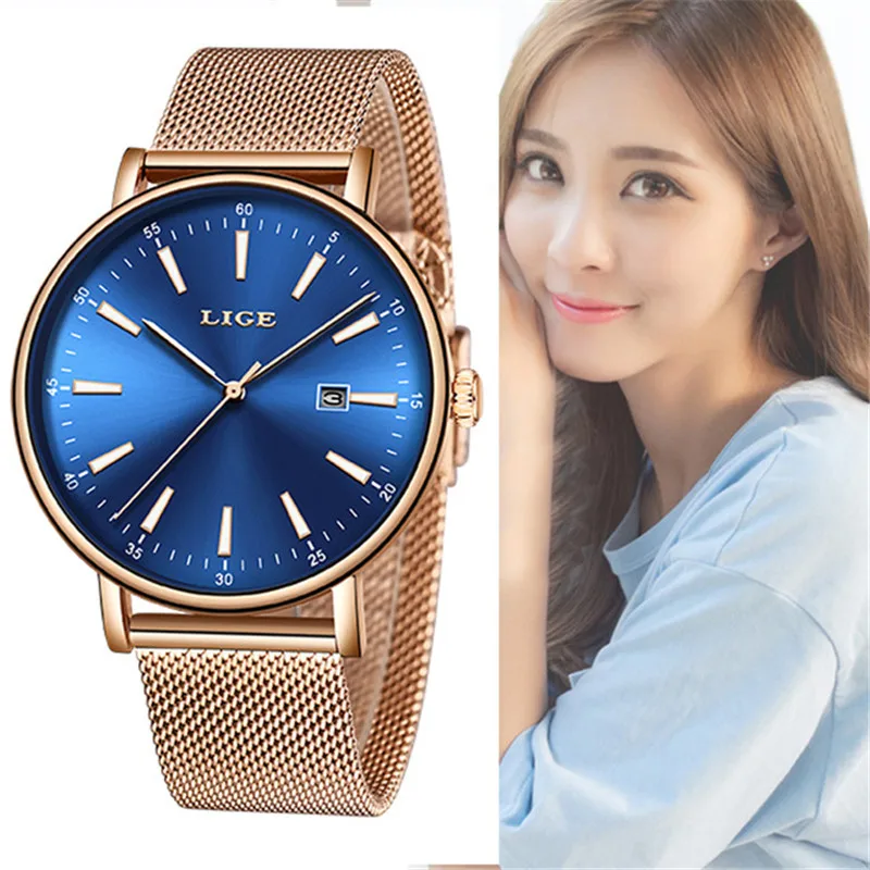 

2019 LIGE New Rose Gold Women Watch Business Quartz Watch Ladies Top Brand Luxury Female Wrist Watch Girl Clock Relogio Feminin