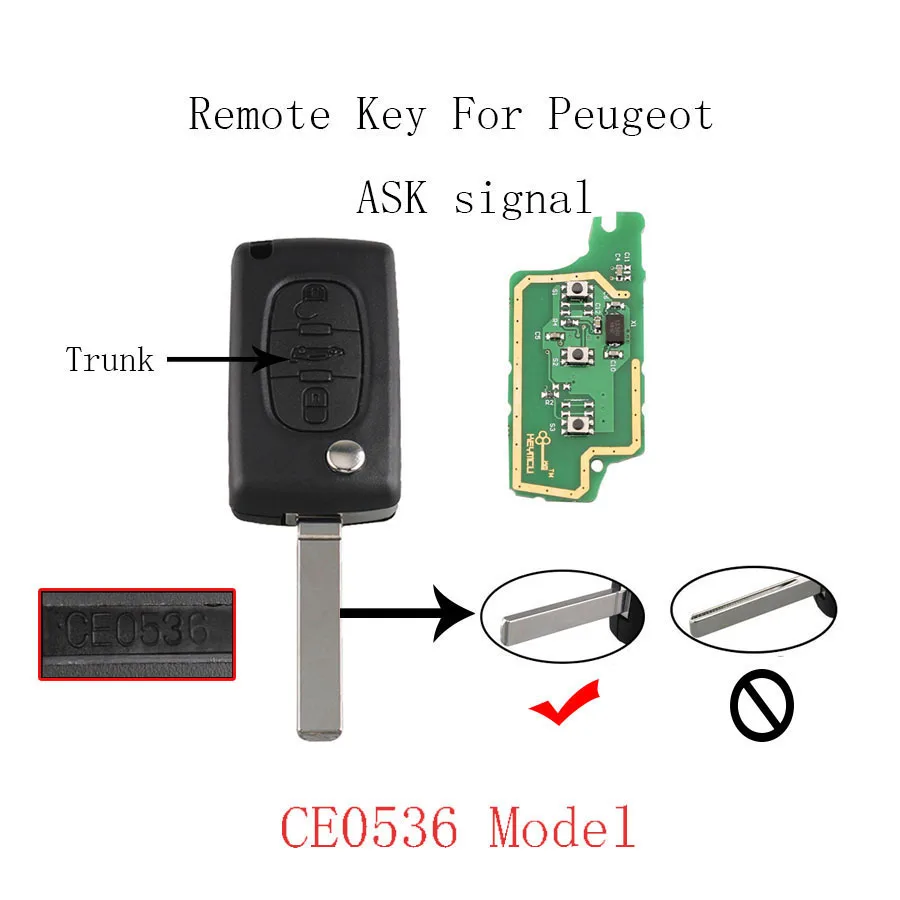 

3BT VA2 Blade Remote Key for Peugeot 107 207 307 308 407 507 607 408 2005-2011 Original key PCF7961 Chip ASK Signal CE0536 model