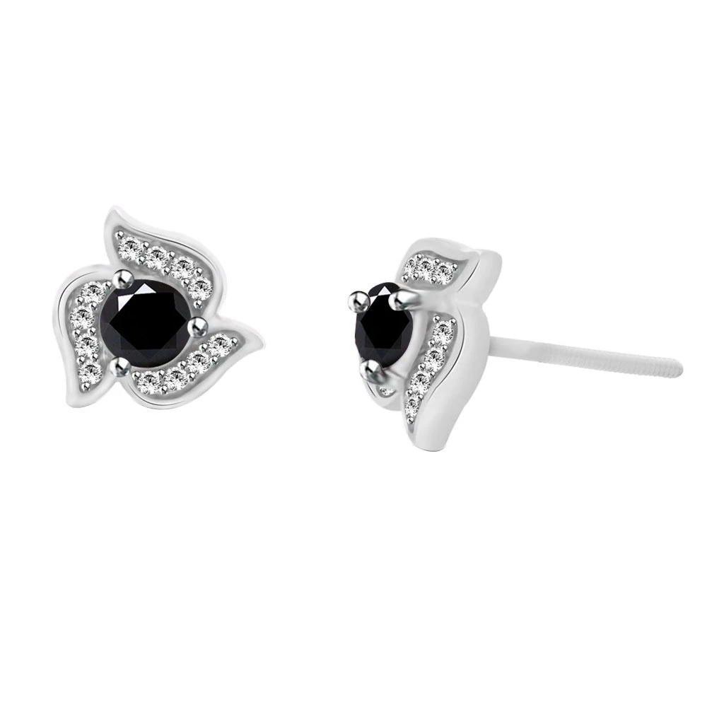 10k White Gold 5.75 ct Black Moissanite Flower Stud Earrings / W Screw Back