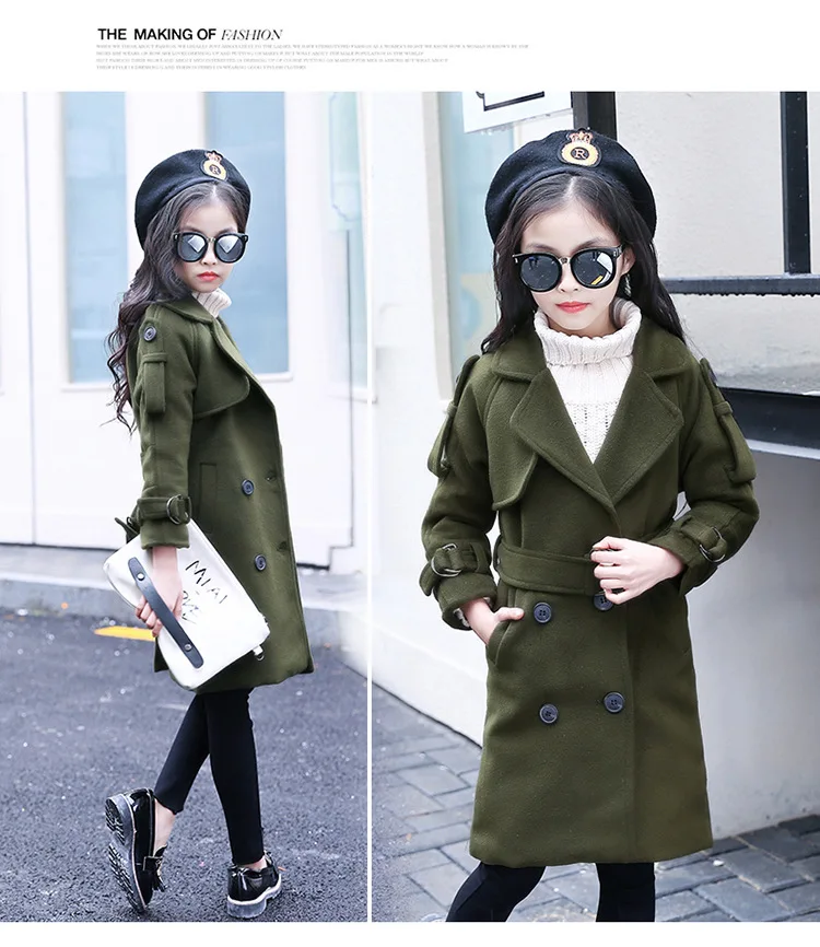 Baby Jackets Wool Coats Girls Children's Warm Winter overcoat fashion leisure long down Coats For Teenage 5-16Y kids clothing (10)