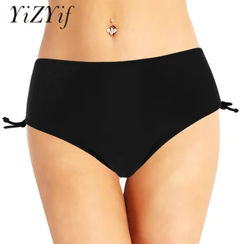 

YiZYiF Sexy short pants women safety shorts Plus Size Swimwear Mid Waist Solid Color Brief Bikini Bottom with Side Drawstring